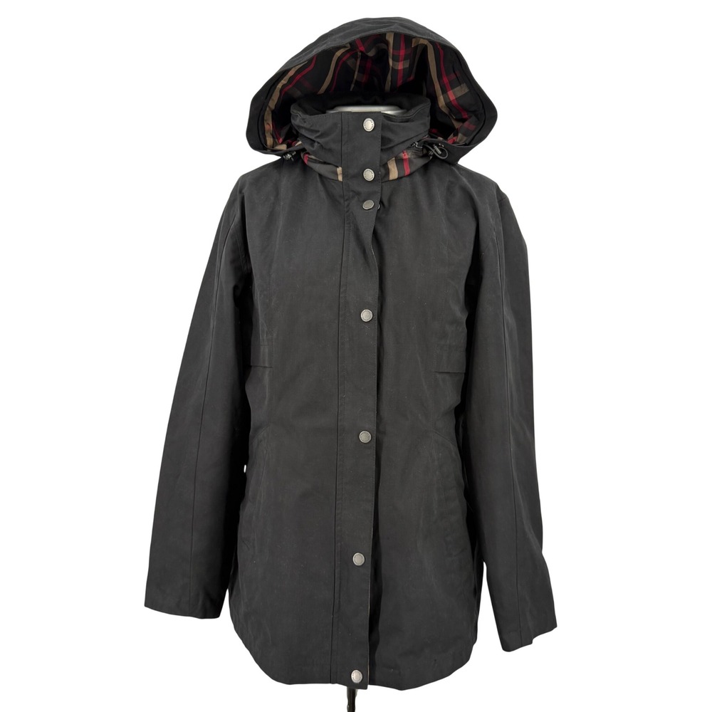 Pendleton Jacket Womens Medium Black Hooded Rain Plaid Lined Removable Hood